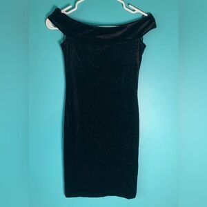 New Forever 21 Women’s Dress Black Small Off The Shoulder Velvety Mini Metallic